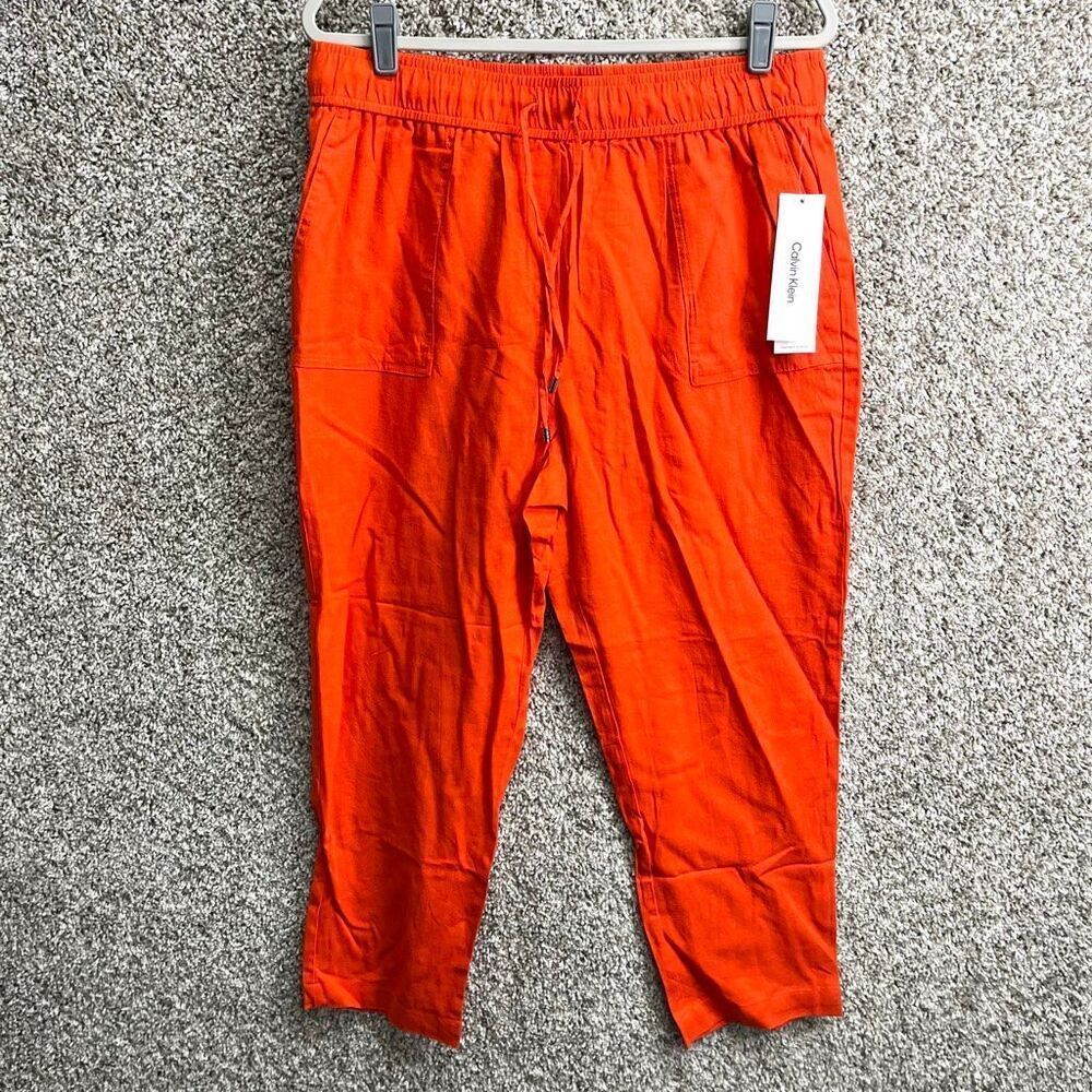 Calvin Klein Pants Women’s Large Flame Orange Linen Blend Pull On NWT